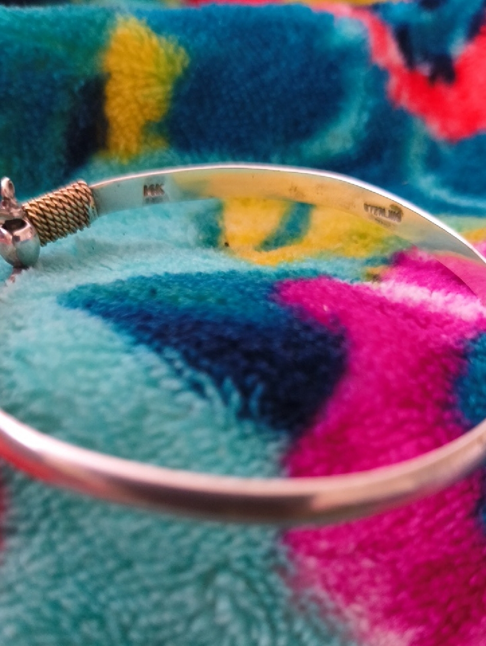 14K & Sterling Silver Shackle Hook Bracelet with a 14K wrap. - Picture 3 of 5